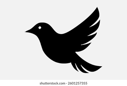 Black Dove Vector Icon – Clean Minimalist Flat Design, Modern Bird Silhouette Logo