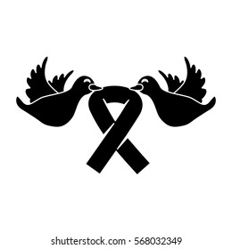 Black doves with breast cancer symbol in the beak icon design image