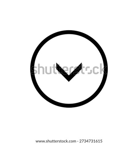 A black down arrow chevron icon enclosed within a circle, symbolizing downward navigation or scrolling in a digital user interface.