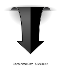 Black DOWN arrow. Web 3d icon. Vector illustration isolated on white background.