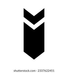 Black Down Facing Arrow Shaped Letter I Icon on a White Background
