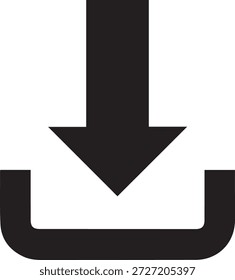 Icono de flecha de Descarga negra con base de soporte aislada en blanco para transferencia de archivos y diseño de Botón de almacenamiento digital