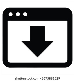 Flecha de Descarga negra dentro del icono de la ventana del navegador de Web