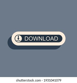Black Download button with arrow icon isolated on grey background. Upload button. Load symbol. Long shadow style. Vector Illustration