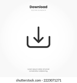 Black download button icon. Upload icon. Down arrow bottom side symbol. Click here button. Save cloud icon push button for UI UX, website, mobile application.