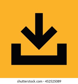 Black download button vector icon. Yellow background