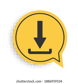 Black Download icon isolated on white background. Upload button. Load symbol. Arrow point to down. Yellow speech bubble symbol. Vector.