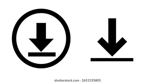 Black download icon isolated on white background.