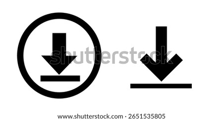 Black download icon isolated on white background.