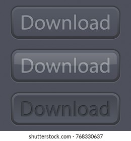 Black DOWNLOAD plastic buttons. Vector 3d illustration