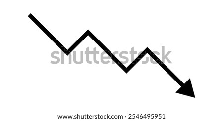 Black downward arrow graph with arrow showing downward trend. Bear market, bearish trend.