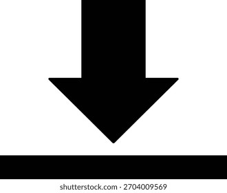 Black downward pointing arrow on white background with black horizontal bar download direction