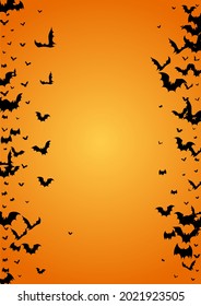 Black Dracula Fly Vector Orange Background. Vampire Decor Banner. Horrible Wing Design. Flying Pattern.