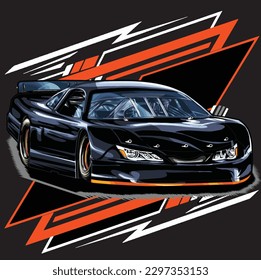 black drag race illustration isolated in black background for poster, t-shirt, graphic design, business element and card