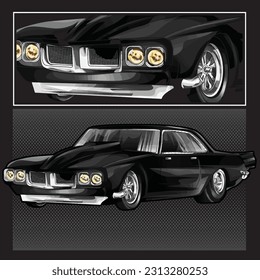 black drag race illustration isolated in black background for poster, t-shirt, graphic design, business element and card