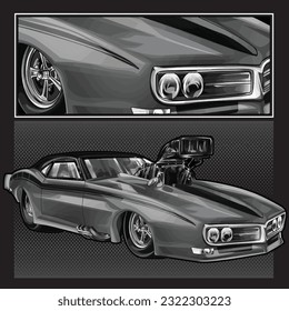 black drag race illustration isolated in black background for poster, t-shirt, graphic design, business element and card