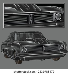 black drag race illustration isolated in black background for poster, t-shirt, graphic design, business element and card