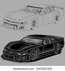 black drag race racing car isolated in gray background for business elements, screen printing, digital printing,DGT,DFT and poster.