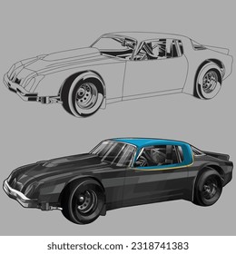 black drag race racing car isolated in white background for business elements, screen printing, digital printing,DGT,DFT and poster.