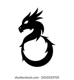 Black dragon circle icon flat vector design