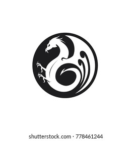 Black Dragon circle logo. winged dragon circle logo