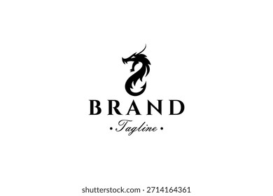 Logotipo negro del fuego del dragón con estilo plano del diseño