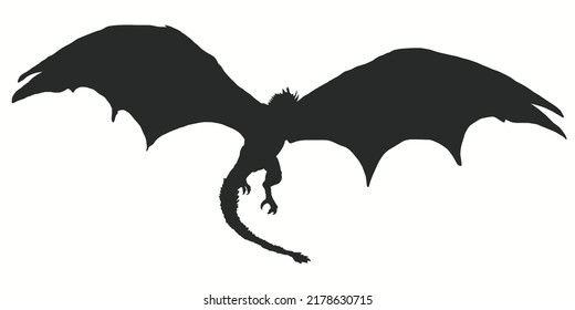 black dragon flying silhouette vector