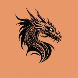 Black Dragon Head Icon Design. Dragon Animal Vector Illustration
