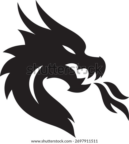 Black Dragon Head Mascot Logo Vector: Tribal Silhouette of a Mythical Fire Beast