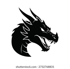 Black dragon head with sharp teeth and horns illustration