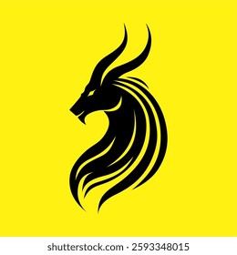 Black Dragon Head Silhouette on Yellow Background – Vector Illustration