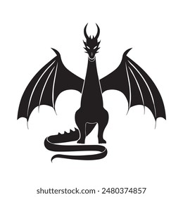 A black dragon with horns on its head