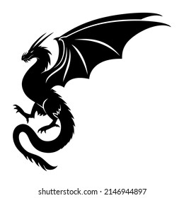 Black dragon icon isolated on white background.