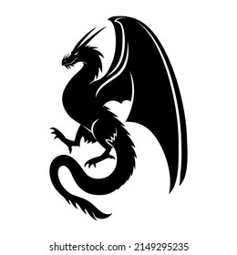 Black dragon icon isolated on white background.