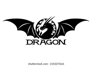 Black dragon icon isolated on white background.