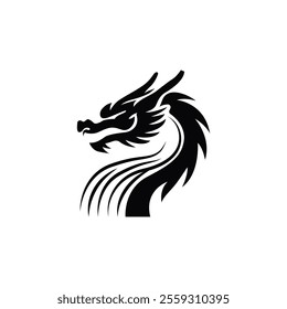 Black dragon icon. Mythical dragon isolated on white background. Stylish black dragon logo. Dragon silhouette vector. Vector illustration.