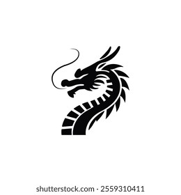 Black dragon icon. Mythical dragon isolated on white background. Stylish black dragon logo. Dragon silhouette vector. Vector illustration.