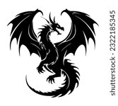 Black dragon icon. Black silhouette icon. Asian style tattoo template isolated on white background
