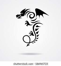 Black dragon illustration isolated on white background