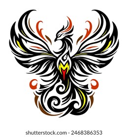 Black Dragon Indonesian Mythology. A minimalist 2D line vector of a dragon on a white background. The dragon is in a powerful pose, with wings spread wide and tail artistically curled.