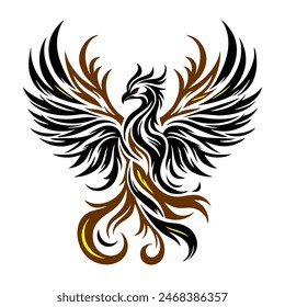 Black Dragon Indonesian Mythology. A minimalist 2D line vector of a dragon on a white background. The dragon is in a powerful pose, with wings spread wide and tail artistically curled.