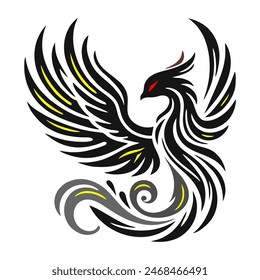 Black Dragon Indonesian Mythology. A minimalist 2D line vector of a dragon on a white background. The dragon is in a powerful pose, with wings spread wide and tail artistically curled.