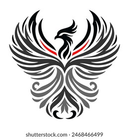 Black Dragon Indonesian Mythology. A minimalist 2D line vector of a dragon on a white background. The dragon is in a powerful pose, with wings spread wide and tail artistically curled.