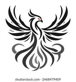 Black Dragon Indonesian Mythology. A minimalist 2D line vector of a dragon on a white background. The dragon is in a powerful pose, with wings spread wide and tail artistically curled.