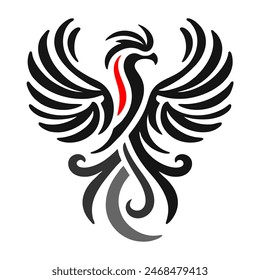 Black Dragon Indonesian Mythology. A minimalist 2D line vector of a dragon on a white background. The dragon is in a powerful pose, with wings spread wide and tail artistically curled.