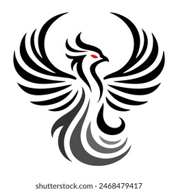 Black Dragon Indonesian Mythology. A minimalist 2D line vector of a dragon on a white background. The dragon is in a powerful pose, with wings spread wide and tail artistically curled.