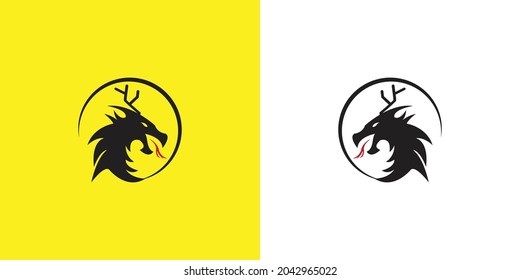 black dragon logo in a circle on yellow and white background
