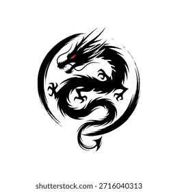 Black dragon logo design with red eye
