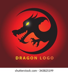 Black dragon logo on red background vector illustration for design logo symbol.