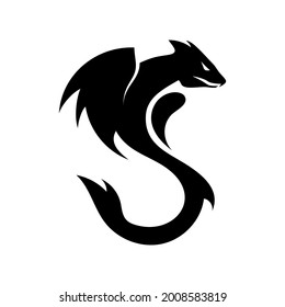 Black dragon logotype vector design isolated on white background. Creative modern icon template for Asian, Japanese, or Chinese design. Dragon silhouette for company logo.